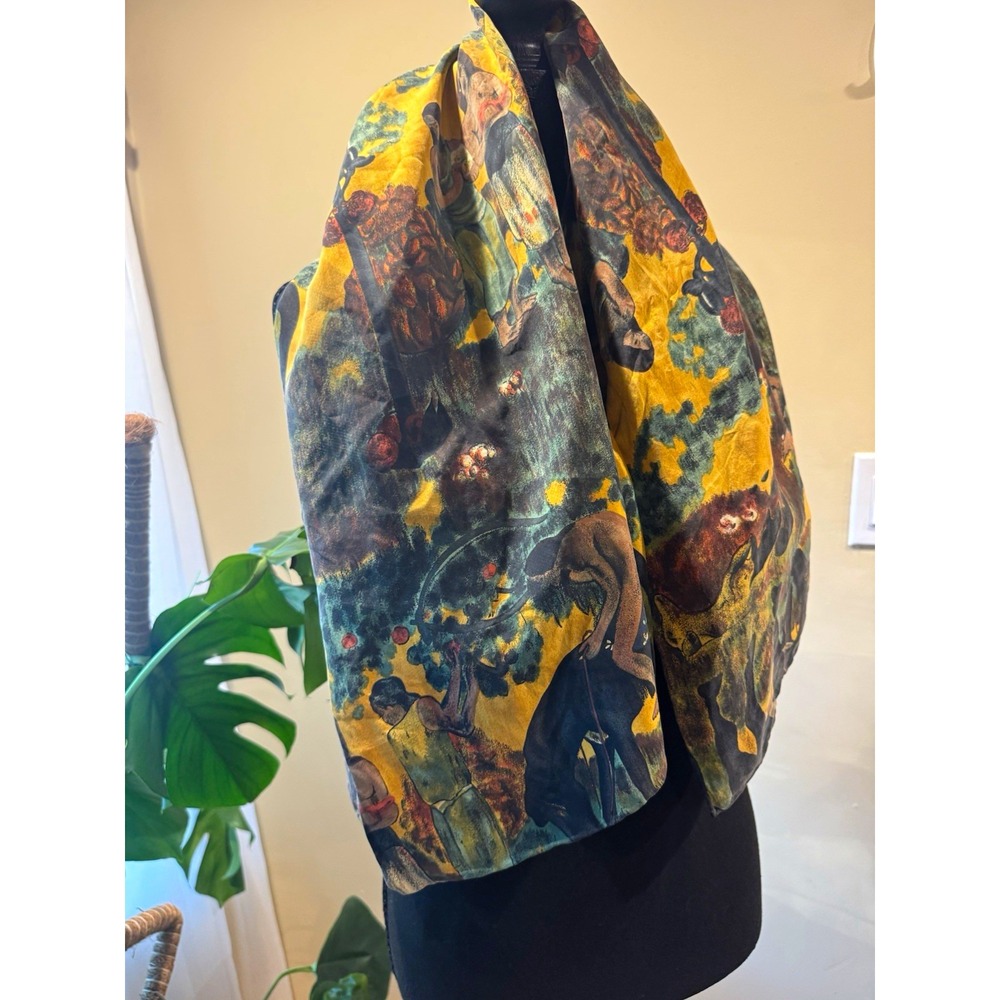 100% Silk Mape Monde Virgin Islands Women's Pictorial Art Print Scarf Multicolor